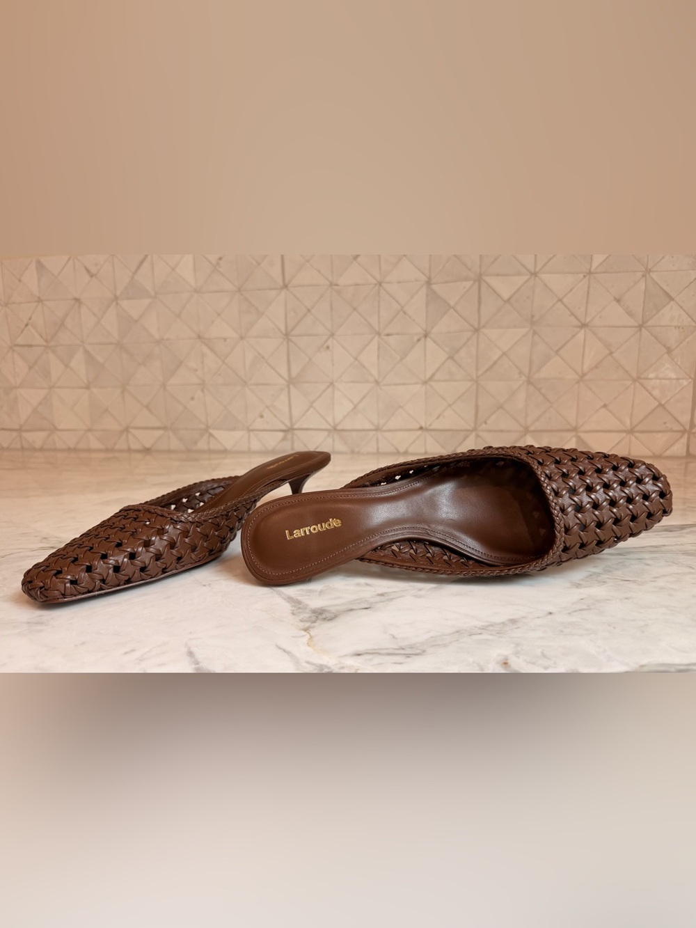 Larroude Brown Woven Pointed Kitten Heel - Picture 2 of 7